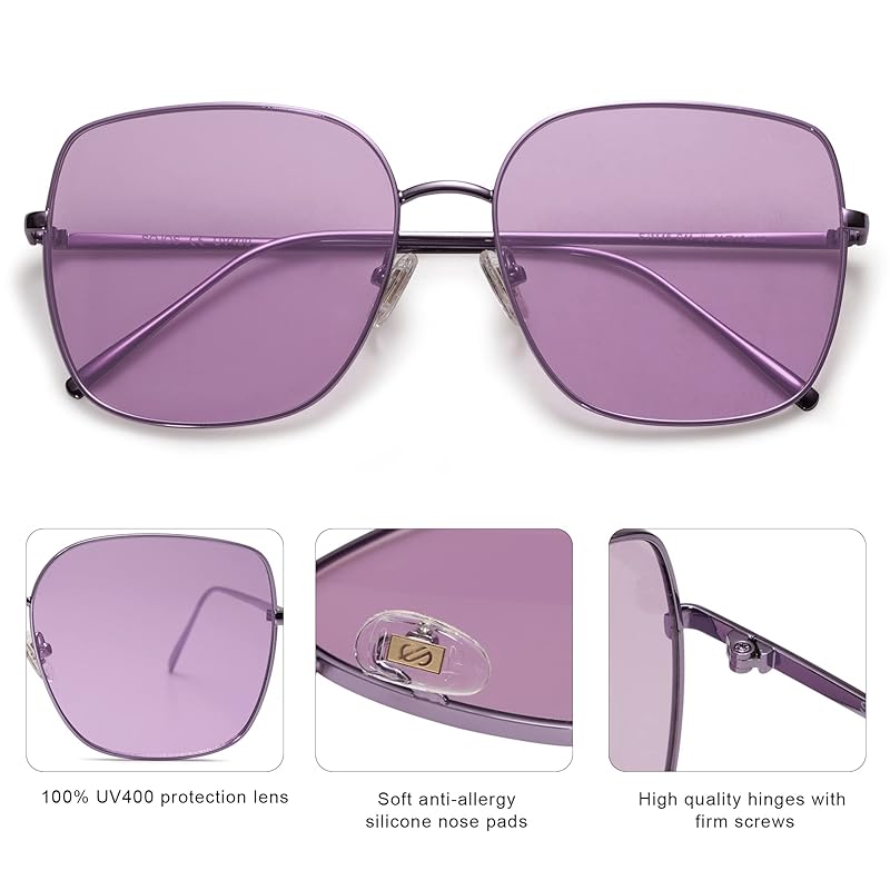 SOJOS Trendy Oversized Square Metal Frame Sunglasses for Women Men Flat  Mirrored Lens UV Protection Sunglasses SJ1146
