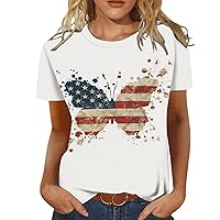 USA Flag Shirts for Women Summer Fall Short 3/4 Length Sleeve Crew Neck Top T Shirt Blouse Women 2024