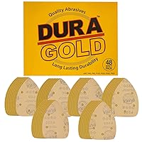 Dura-Gold Premium Mouse Detail Sander Sandpaper, 48 Assorted Grit Sanding Sheets - 60, 80, 120, 220, 320, 400-5 Hole Pattern Hook & Loop Triangle Mouse Discs - Woodworking Wood Crafting, Auto Paint