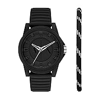Armani Exchange A|X Men's Three-Hand Black Silicone Watch and Bracelet Gift Set (Model: AX7159SET)
