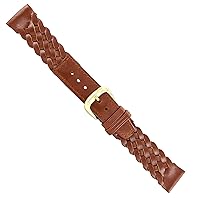 18mm Speidel Braided Soft Leather Calfskin Stitched Tan Brown Mens Watchband Strap Western Style Replacement Band - Size Regular