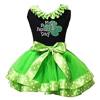 My 1st St Patrick Day Dress Polka Dots Lacing Black Shirt Green Petal Skirt 1-8y