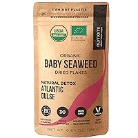 Organic Atlantic Dulse Flakes - Young Baby Seaweed Grown in North Atlantic, Vacuum Dried Premium Quality. Soft Texture & Mild Taste. Add 1 tsp to your dish for daily vitamins/minerals. 30 Servings
