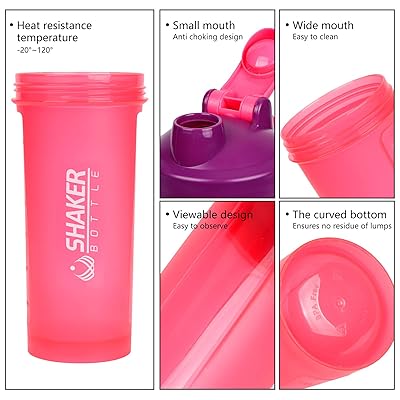 Protein Shaker Bottle Pink with Mixball, Mini, BPA Free