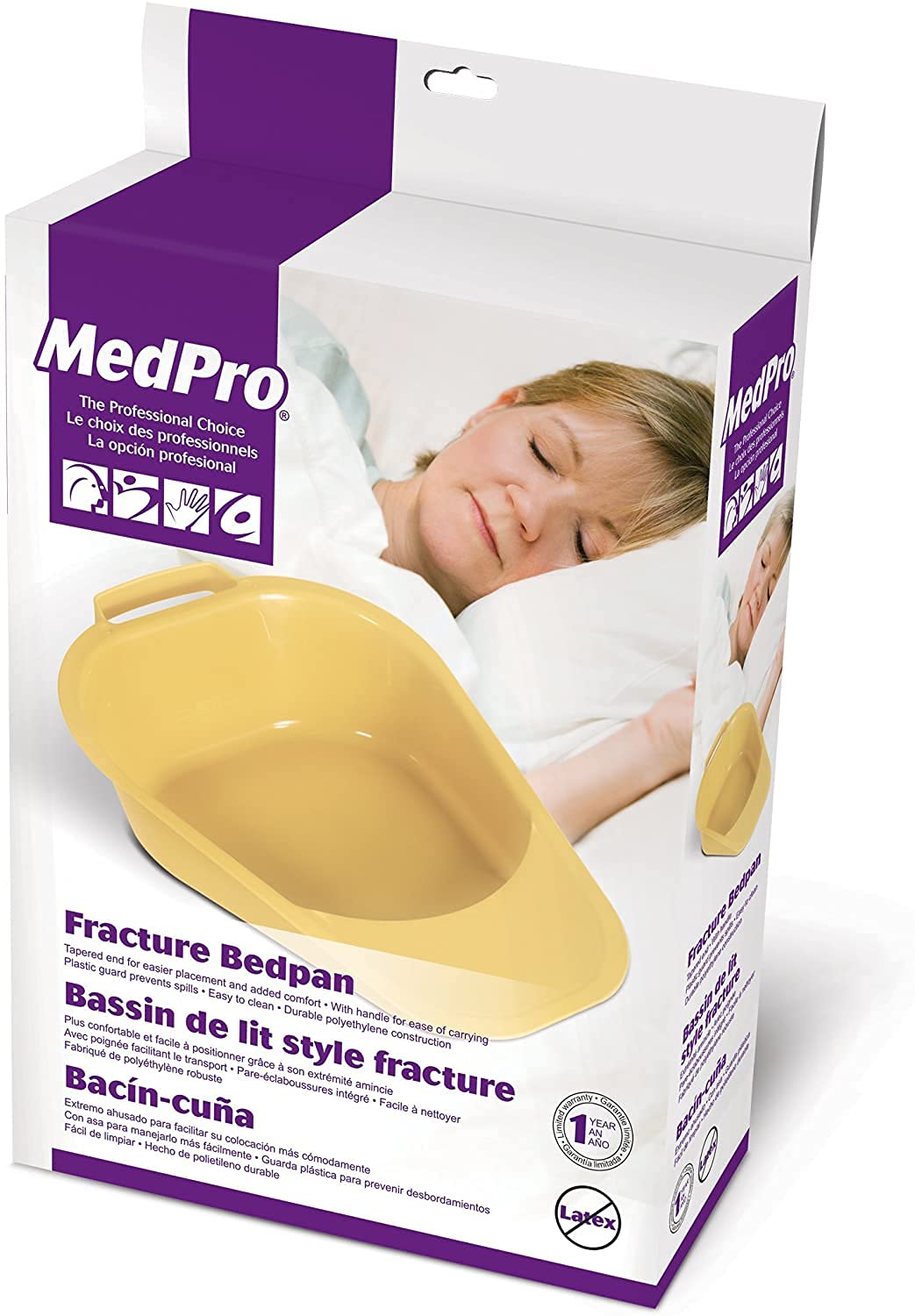 Medpro Fracture Easy Clean Portable Bed Pan with Plastic Guard and Built-in Handles for Easier Placement and Removal, Durable and Easy to Clean, Adult