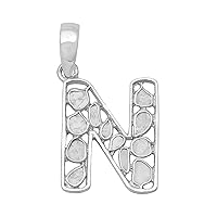 Initial Pendant Necklace 0.50 CTW Natural Slice Polki Diamond Platinum Plated 925 Sterling Silver N Letter Alphabet Pendant