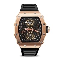 Men's Watch Automatic Luxury Tonneau Waterproof Skeleton Watches Men's Diving Sport Men's Watches Square Hollow Watch Wrist Watch Gift for Men Stainless Steel Case Silicone Strap