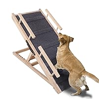 SMONTER Adjustable Dog Ramp Pet Ramp Wooden Paw Ramp Dog Steps for Couch Dog Stairs for Bed Non Slip Surface Adjustable Height from 14” to 24” for Bed, Couch, car, SUV