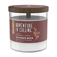 Essential Elements by Candle-lite Wood Wick Scented Candle, Adventure is Calling, One 16 oz. Single-Wick Aromatherapy Candle with 50 Hours of Burn Time, White