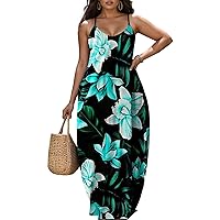 Nhicdns Women's Summer Plus Size Hawaiian Dresses Tie Dye Spaghetti Strap Maxi Dress Beach Boho Sundress