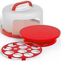 Cake Cupcake Carrier with Lid and Handle + Cake Stand Plate with Dome | 10