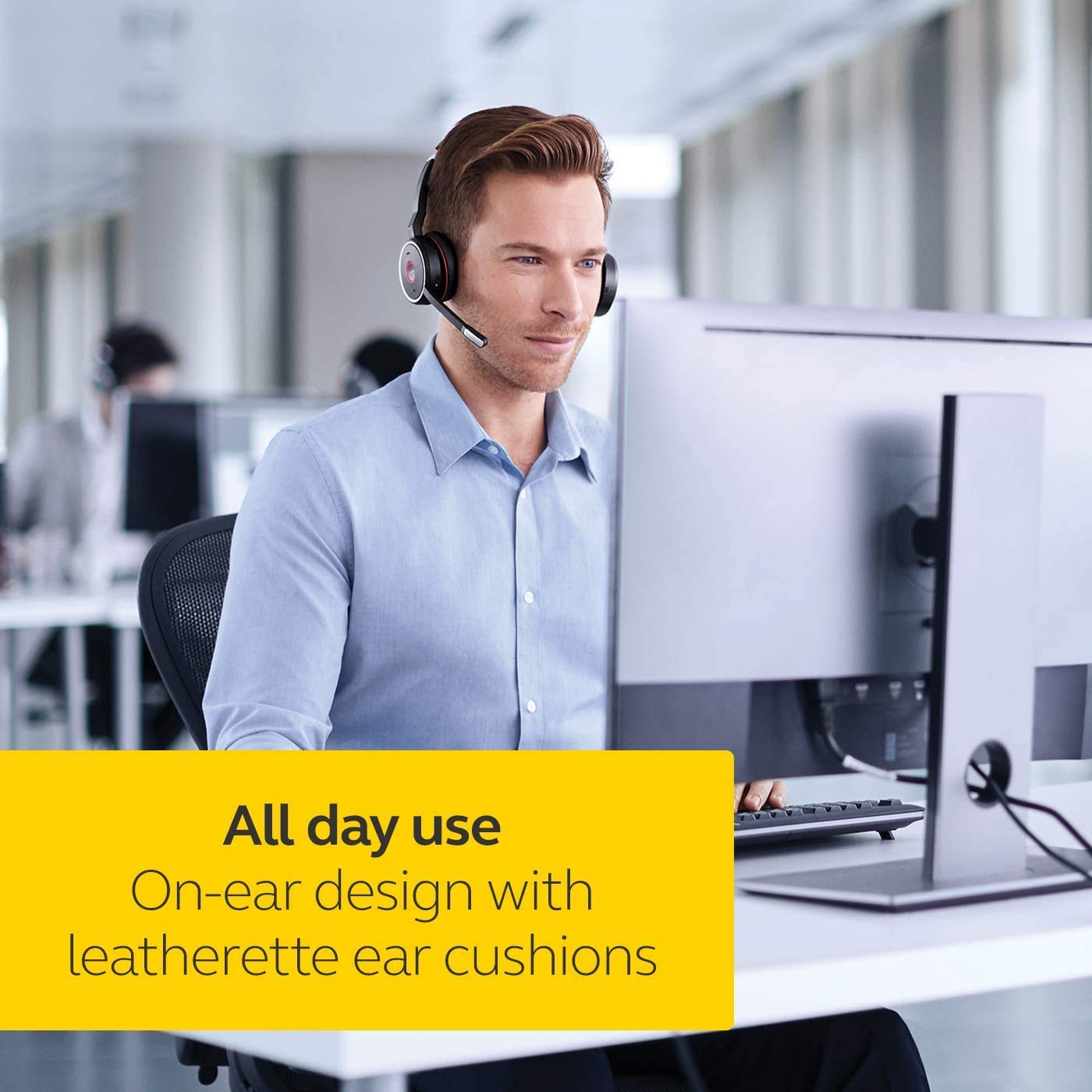 Jabra Evolve 75 MS Wireless Headset, Stereo – Includes Link 370 USB Adapter and Charging Stand – Bluetooth Headset with World-Class Speakers, Active Noise-Cancelling Microphone, All Day Battery