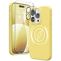 GONEZ for iPhone 14 Pro Max Case Silicone, Compatible with Magsafe, with 2X Screen Protector + 2X Camera Lens Protector, Liquid Silicone Shockproof Protective iPhone 14 ProMax Case, Yellow