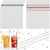 30 Pcs Christmas Glass Straws Reusable Glass Straws with Christmas Tree and Bell Straight and Bent Christmas Straws Reusable Drinking Straws with 3 Cleaning Brush for Party Gift