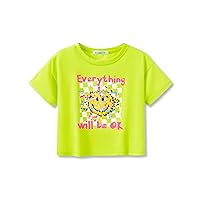 Stylish Graphics Bright Base Color - Cute Crop Top for Little & Big Girls - Summer T-Shirt Clothes Tween Size 6-18