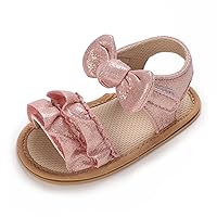 Toddler Girls Sandals Bow Glittler Girls Dress Shoes Comfort Lightweight Hook and Loop Summer Shoes Princess Flat Sandals