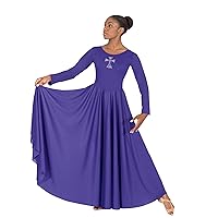 11022 Womens Rhinestone Cross Applique Dance Dress (L, Purple)