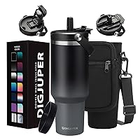 40 oz Coffee Tumbler with Straw - Flip Lid, Carrier Bag Strap & Silicon Bottom Boot, Insulated Tumblers Water Bottles Fit Car Holder, Stainless Steel Travel Cups Mug for Travel Work