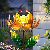Solar Lights Wind Spinners for Yard and Garden - Metal Lotus Flower Windmills LED Crackle Glass Globe Outdoor Garden Decor Yard Art Lawn Ornament