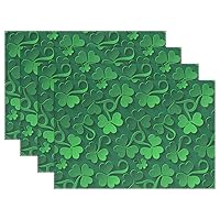 visesunny St Patricks Day Dark Green Clover Pattern Placemat Table Mat Desktop Decoration Placemats Set of 1 Non Slip for Dining Home Kitchen Indoor 12x18 in