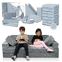 Lunix LX15 14pcs Modular Kids Play Couch for Boys and Girls - Gray + Replacement Cover Set - Blue