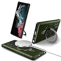 Phone Case Case Compatible with Samsung Galaxy S22 Ultra,Compatible with Magsafe with Stand, Magnetic Ring Holder,Heavy Duty Shock Absorption Full Body Protective Case TPU Rubber and Hard PC Phone Cas