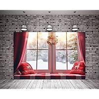 20x10ft Christmas Window Background Curtain Background Red and White Blankets Christmas Garlands Warm Sun Outside The Window Forest Background Holiday Decoration Photo Props Gifts Idea