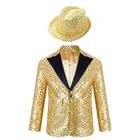 FEESHOW Kids Boys Shiny Sequined Suit Jacket Blazer One Button Tuxedo for Birthday Party Wedding Banquet Prom