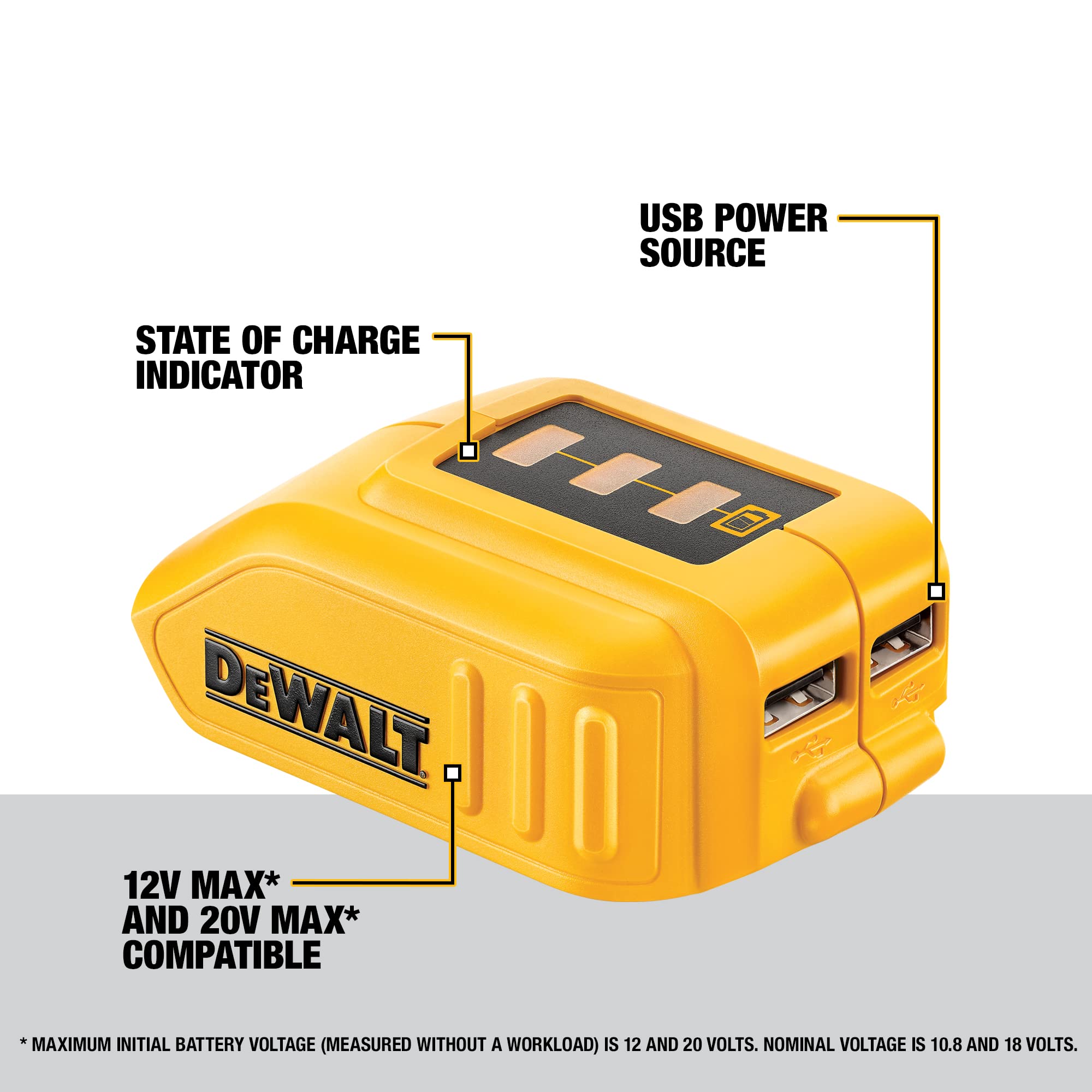 DEWALT 12V/20V MAX* USB Charger, Tool Only (DCB090),Yellow
