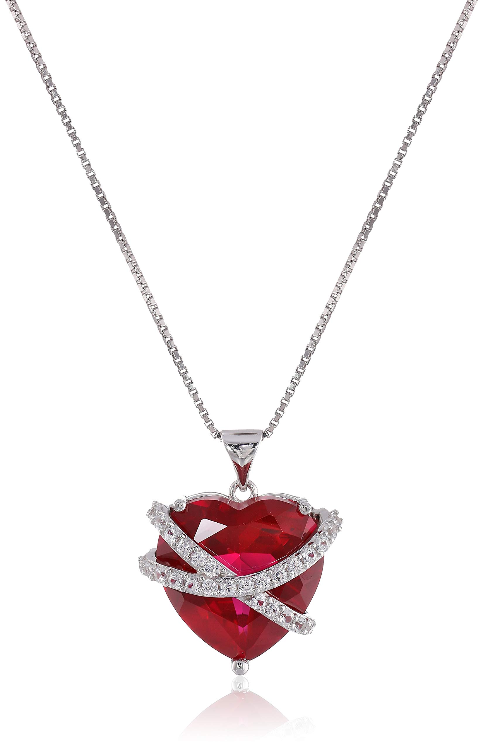 Amazon Collection Sterling Silver Created Pink and White Sapphire Wrapped Heart Pendant Necklace