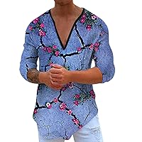 Baseball Tees for Men Short Shirt Male Summer Casual V Neck Long Sleeve 3D Print T Shirt Blouse Tops T Shirt
