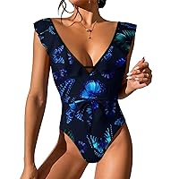 Unique One Piece Swimsuits Women Summer Ruffled Tummy Control Bathing Suits