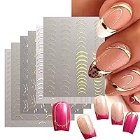 6 Sheets Metallic Nail Art Stickers French Nail Stickers 3D Self-Adhesive Nail Decals Gold Silver Line Nail Design Sticker Acrylic Nail Art Supplies for Women Girls DIY Nail Art Decoration Accessories