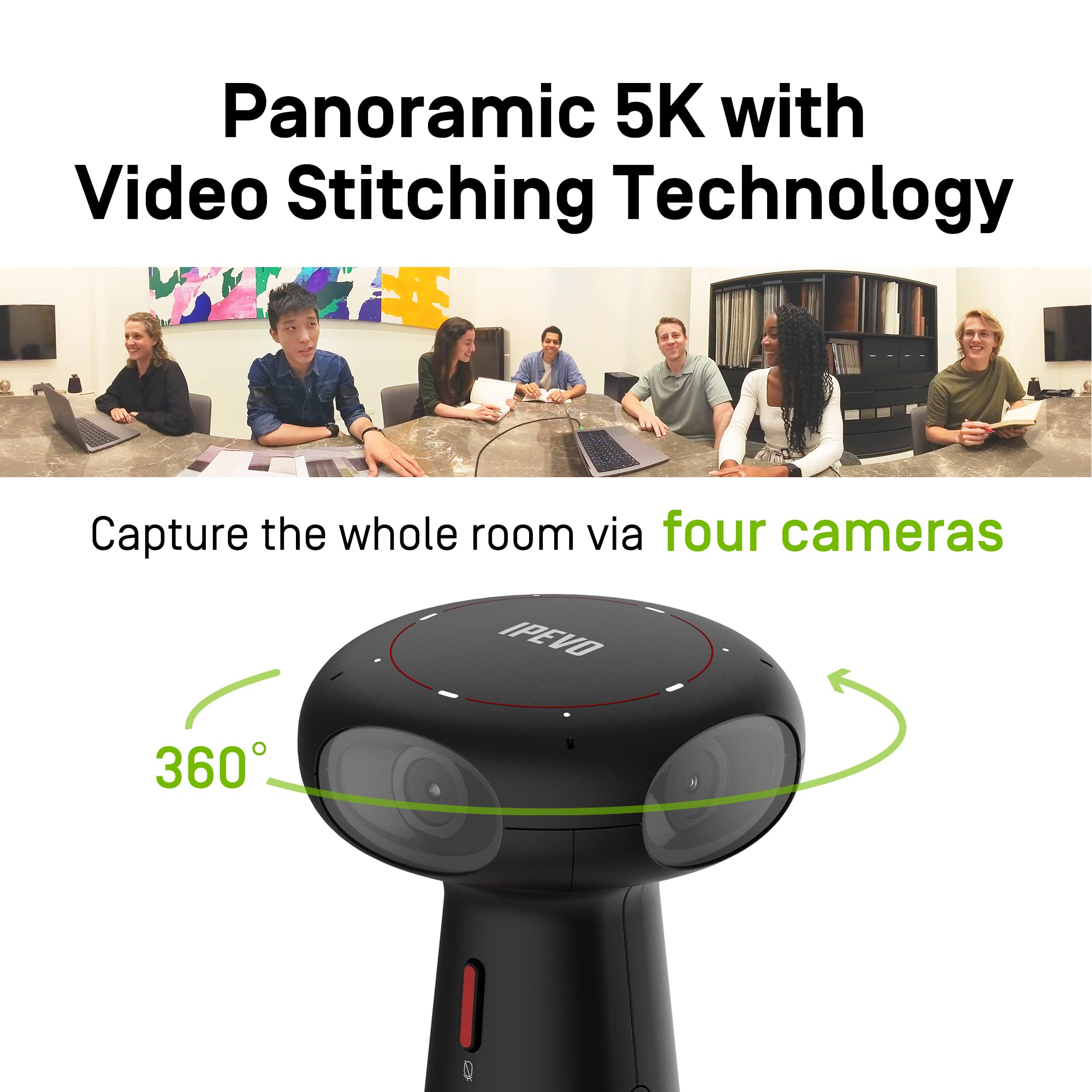 IPEVO Totem 360 Immersive Conference Camera + Speakerphone, for Conferencing, Video Calls, Online Meetings, Hybrid Work, Meeting Rooms, and Lectures