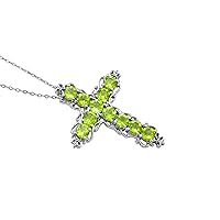 Natural Green Peridot 4 MM Round Gemstone 925 Sterling Silver Holy Cross Pendant Necklace August Birthstone Peridot Jewelry Love and Fridship Gift For Girlfriend(PD-8327)