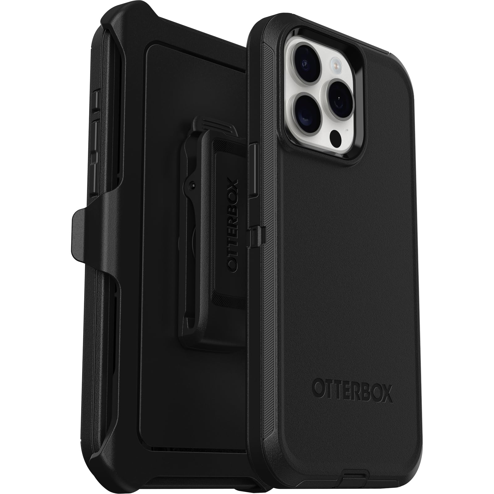 OtterBox iPhone 15 Pro MAX (Only) Defender Series Case - BLACK, screenless, rugged & durable, with port protection, includes holster clip kickstand (ships in polybag, ideal for business customers)