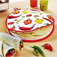 DOKKIA Tortilla Warmer Taco 12 Inch Insulated Cloth Pouch - Microwavable Use Fabric Bag to Keep Food Warm (12 Inch, Carnival Fiesta Themed Chili Pepper Party)