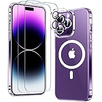 MOZOTER Magnetic for iPhone 14 Pro Case,[Compatible with Magsafe][Glass Screen Protector+Camera Lens Protector] [Anti-Yellowing] Slim Shockproof for iPhone 14 Pro Phone Case 6.1 Inch-Clear