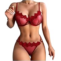 Women's Lace Trim Lingerie Sexy Sheer Bra and Panty Set Ladies Split Lingerie Underwear Tops+Briefs 2 Piece Suit