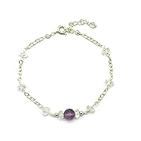 Natural Crystal Quartz & Pink Amethyst Silver plated, 5-7mm Tyre Faceted 7 inch Adjustable bracelet beaded bar bracelet jewelry for GF & Wife, Mother gift