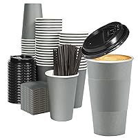 60 Pack 16 oz Coffee Cups with Lids, Disposable To Go Hot Cups with Lids and Straws, Reusable Iced Coffee Cups for Kitchen, Party, Cafes, Coffee Bar Accessories