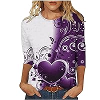 Womens Love Heart Graphic Tee Shirts 3/4 Sleeve Crewneck Tops Summer Trendy Casual Loose Fit Gift Tunic T-Shirts