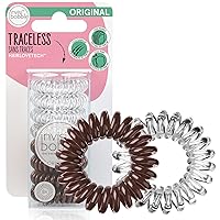 invisibobble Original Traceless Spiral Hair Ties - Pack of 8, Crystal Clear and Pretzel Brown - Strong Elastic Grip Coil Accessories for Women - Non Soaking - Gentle for Girls Teens and Thick Hair