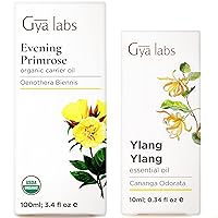 Organic Evening Primrose Oil for Dry Skin (3.4 fl oz) & Ylang Ylang Essential Oil for Skin (0.34 fl oz) Set - 100% Pure Therapeutic Grade Essential Oils Set - Gya Labs