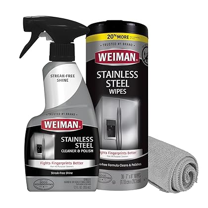 Weiman Stainless Steel Cleaner Kit - Fingerprint Resistant, Removes Residue, Water Marks and Grease from Appliances - Works Great on Refrigerators, Dishwashers, Ovens, and Grills - Packaging May Vary