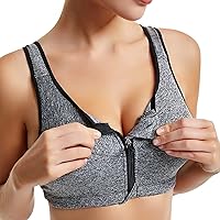 Women's Sports Bra, Zip Front, High-Impact Support Bras, Wirefree Bra for Women, Workout Yoga Tank Tops, Plus Size