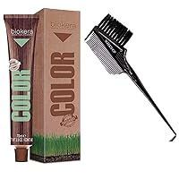 Comb + BIOKERA NATURA by 𝐒𝐚𝐥𝐞𝐫m Cosmetics Permanent Cream Hair Color Dye with ORGANIC OILS, Resorcinol-Free, PPD-Free (w/ 3-in-1 Brush/Comb) (7,1/7.1 Ash Blond)
