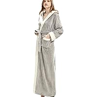Andongnywell Women's Warm Fleece Robe with Hood Full Length Long Plush Bathrobe Robes with Waist Belt