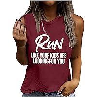 Womens Tank Tops Summer Casual Sleeveless T Shirts Funny Letter Print Loose Tunic Graphic Tee Tops Fashion Tanks