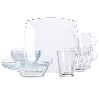 Gibson Soho Lounge Square Dinnerware Set, Service for 4 (12pc), Clear Glass